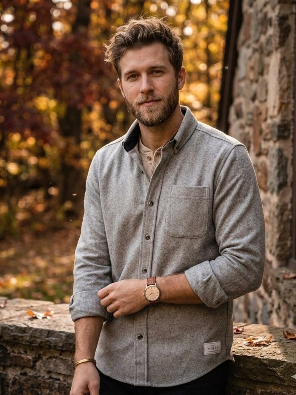 Anian Modern Melton Men Wool Overshirt Light Grey